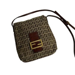 FENDI Zucchino FF pattern canvas leather shoulder bag pochette sacoche brown 31090