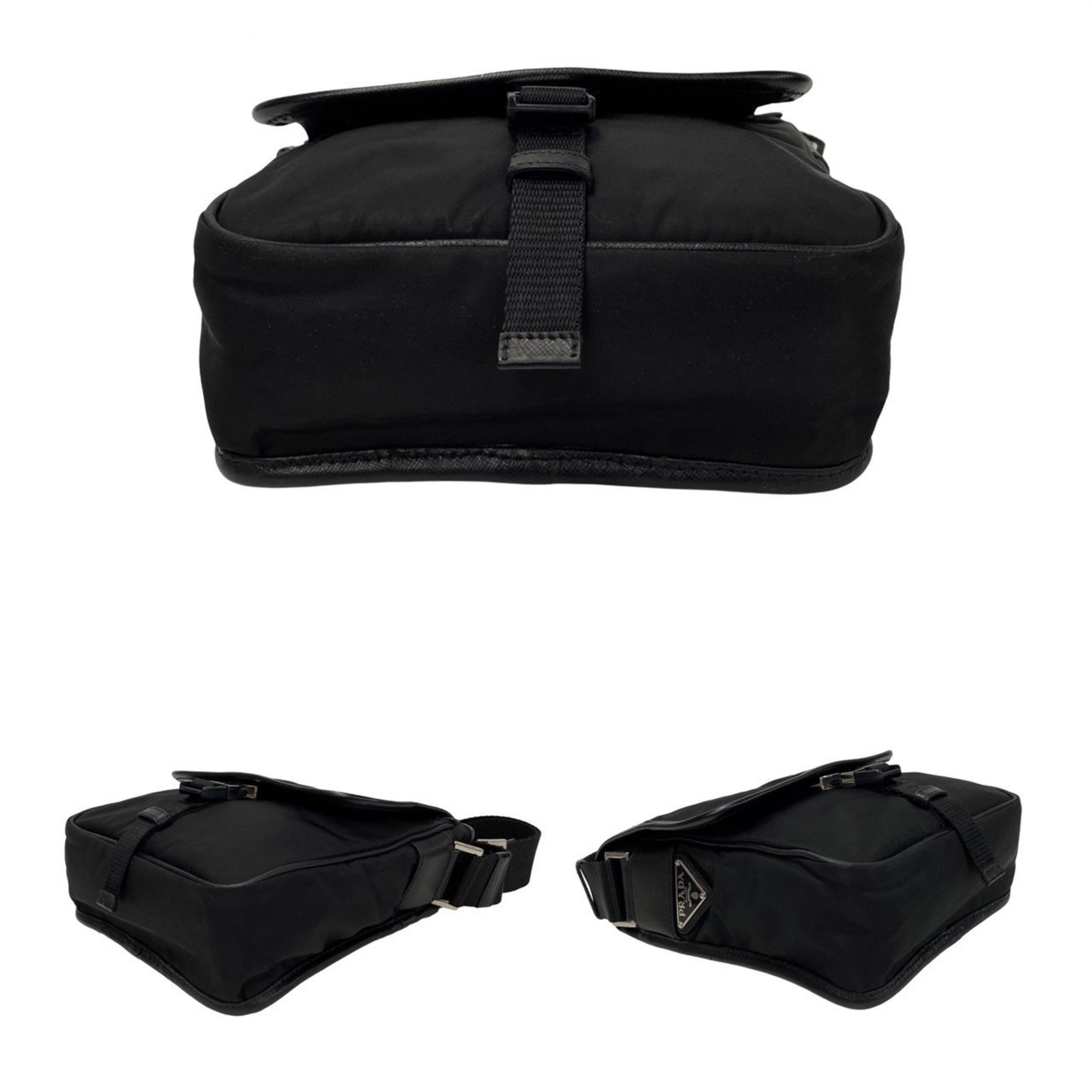 PRADA Prada Triangle Metal Fittings Nylon Leather Shoulder Bag Pochette Black 28828