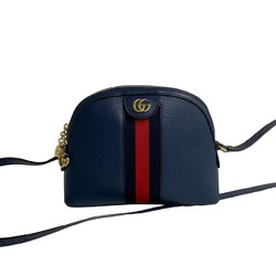 GUCCI Ophidia GG metal fittings, Sherry line, leather, shoulder bag, pochette, sacoche, navy 628-9
