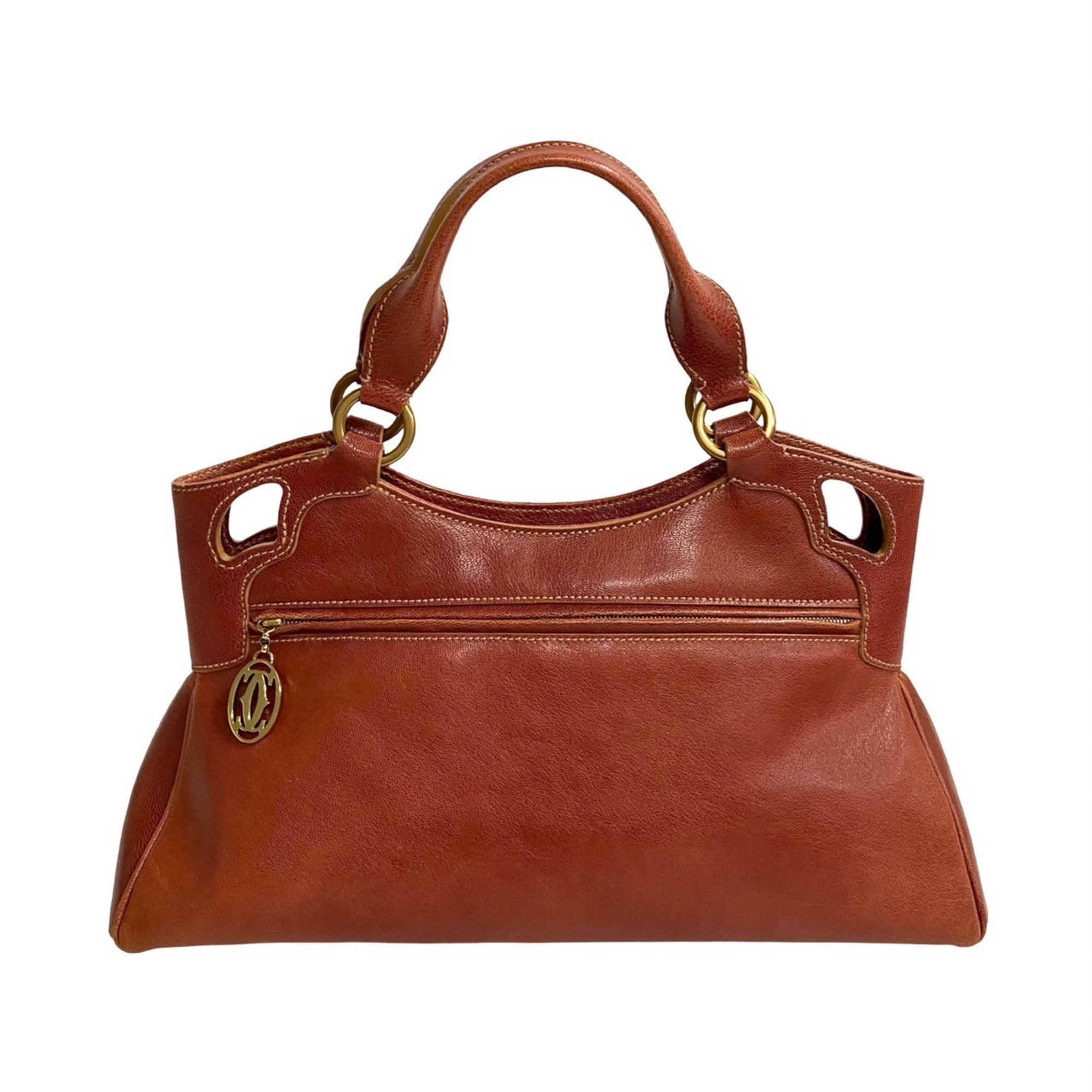 CARTIER Marcello Leather Handbag Tote Bag Red 96040