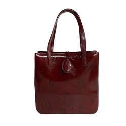 CARTIER Happy Birthday Pattern Patent Leather Handbag Tote Bag Bordeaux 26505
