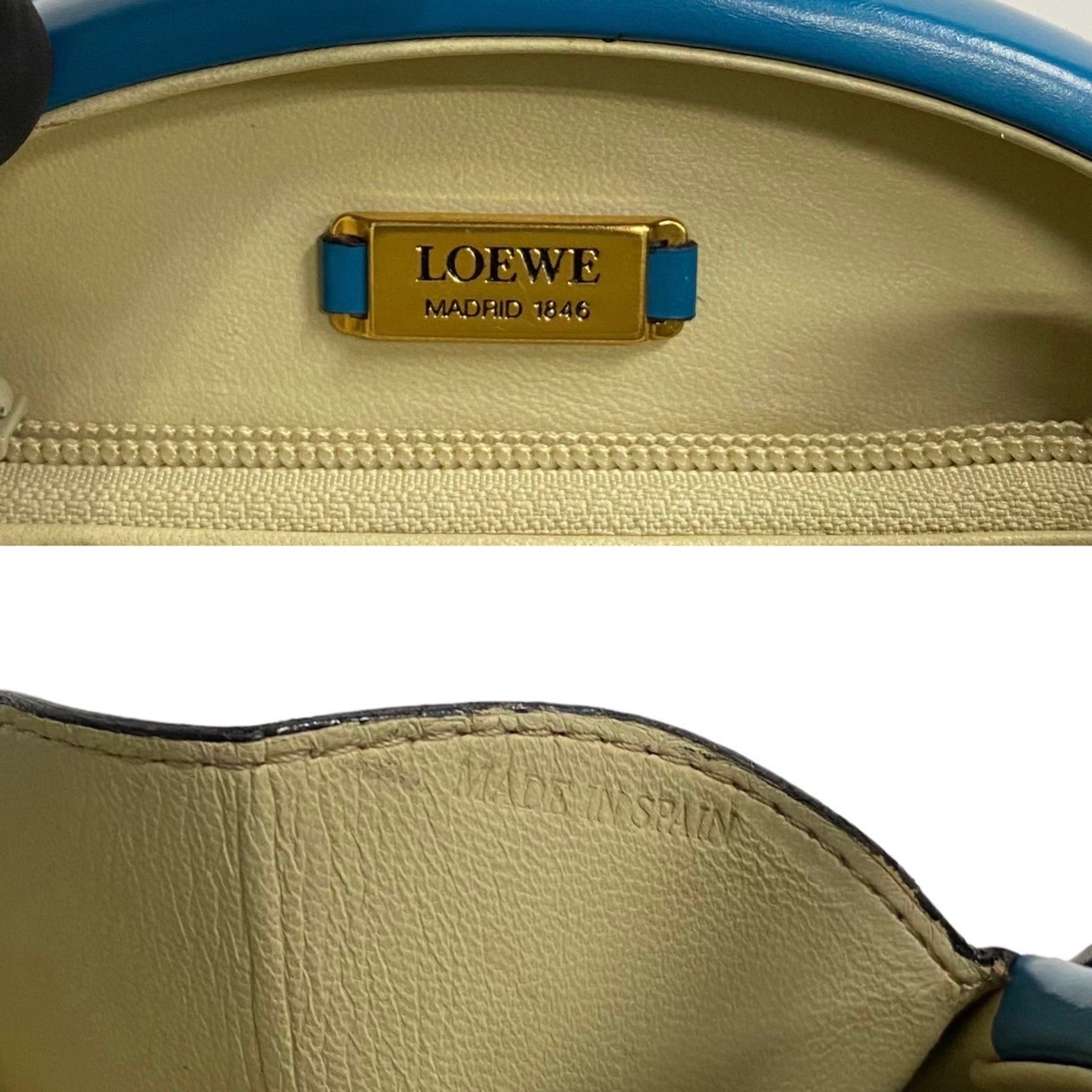 LOEWE Calf Leather Handbag Vanity Bag Turquoise Blue 33497