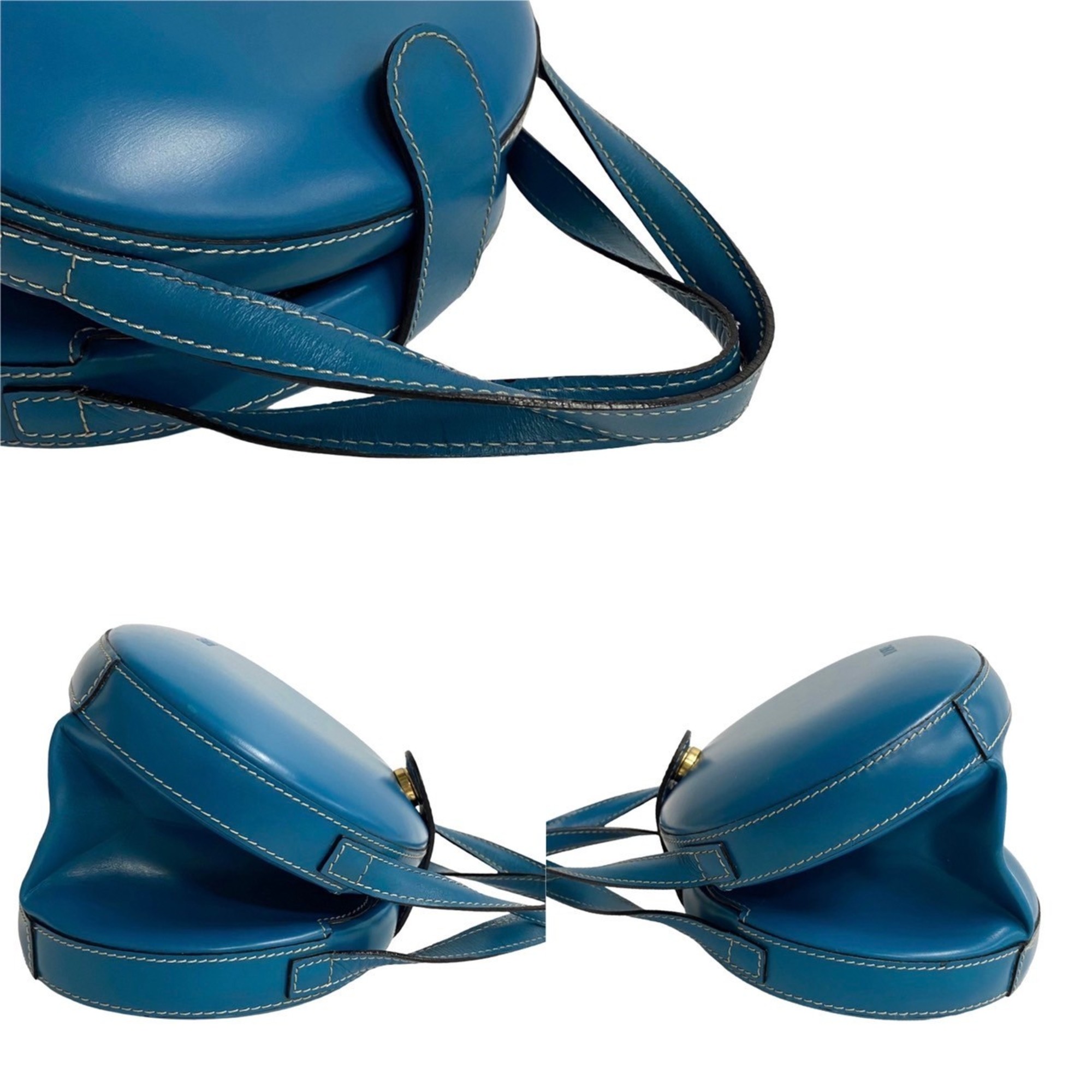 LOEWE Calf Leather Handbag Vanity Bag Turquoise Blue 33497