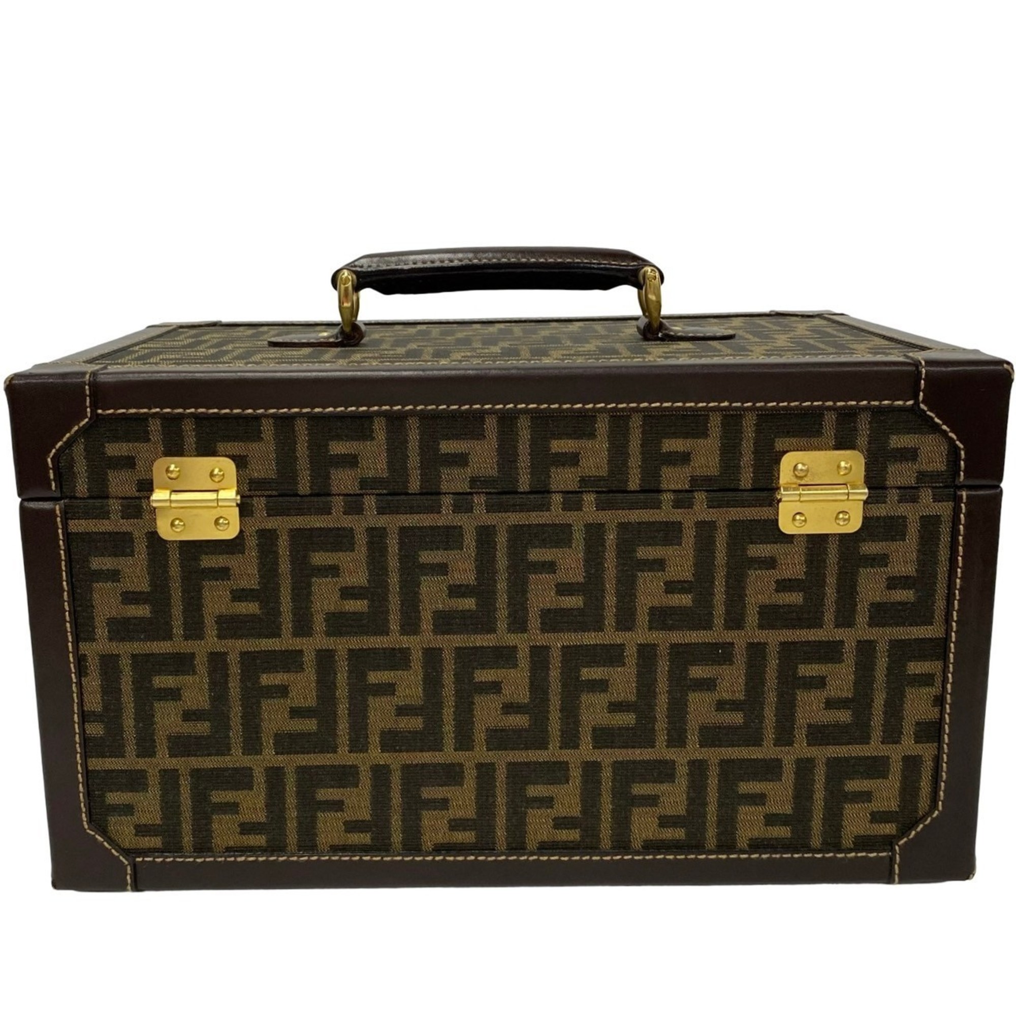 FENDI Zucca pattern FF canvas leather box handbag vanity bag 27149