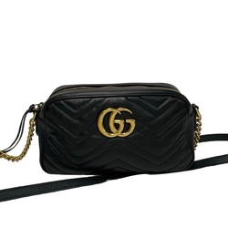 GUCCI GG Marmont Quilted Metal Fittings Leather Chain Shoulder Bag Black 618-2