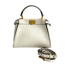 FENDI Peekaboo turnlock hardware leather 2way handbag shoulder bag white 87568