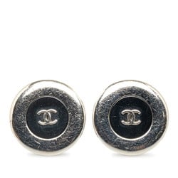 Chanel Round Coco Mark Earrings Silver Black Metal Plastic Women's CHANEL