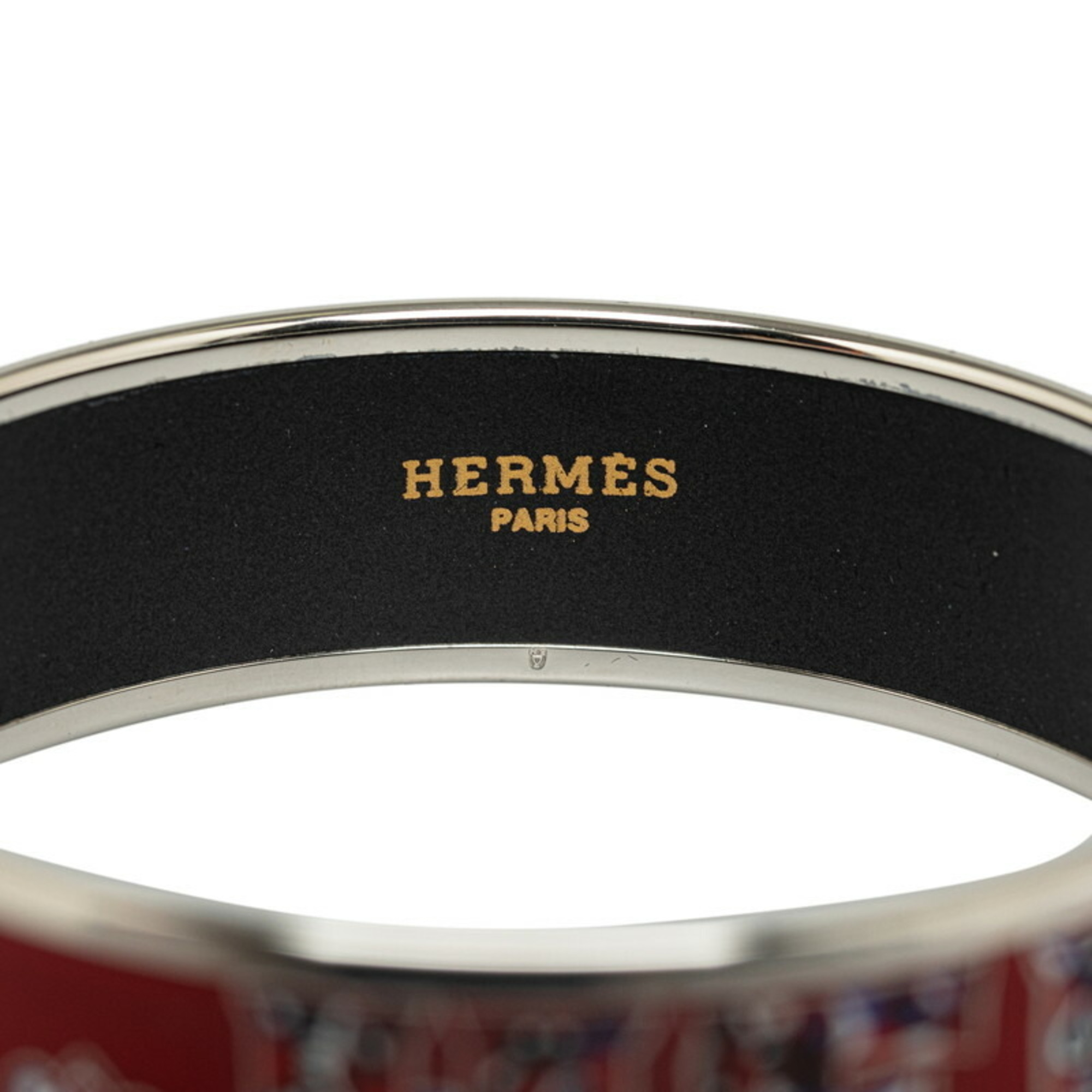 Hermes enamel GM cloisonné bangle silver wine red metal women's HERMES