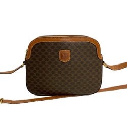 CELINE Macadam Blason Triomphe Pattern Leather Shoulder Bag Pochette Sacoche Brown 34201