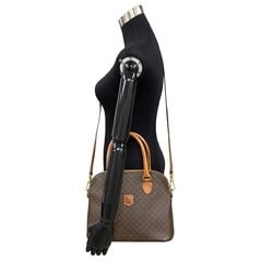 CELINE Macadam Blason Triomphe Pattern Leather 2way Handbag Shoulder Bag Brown 32784