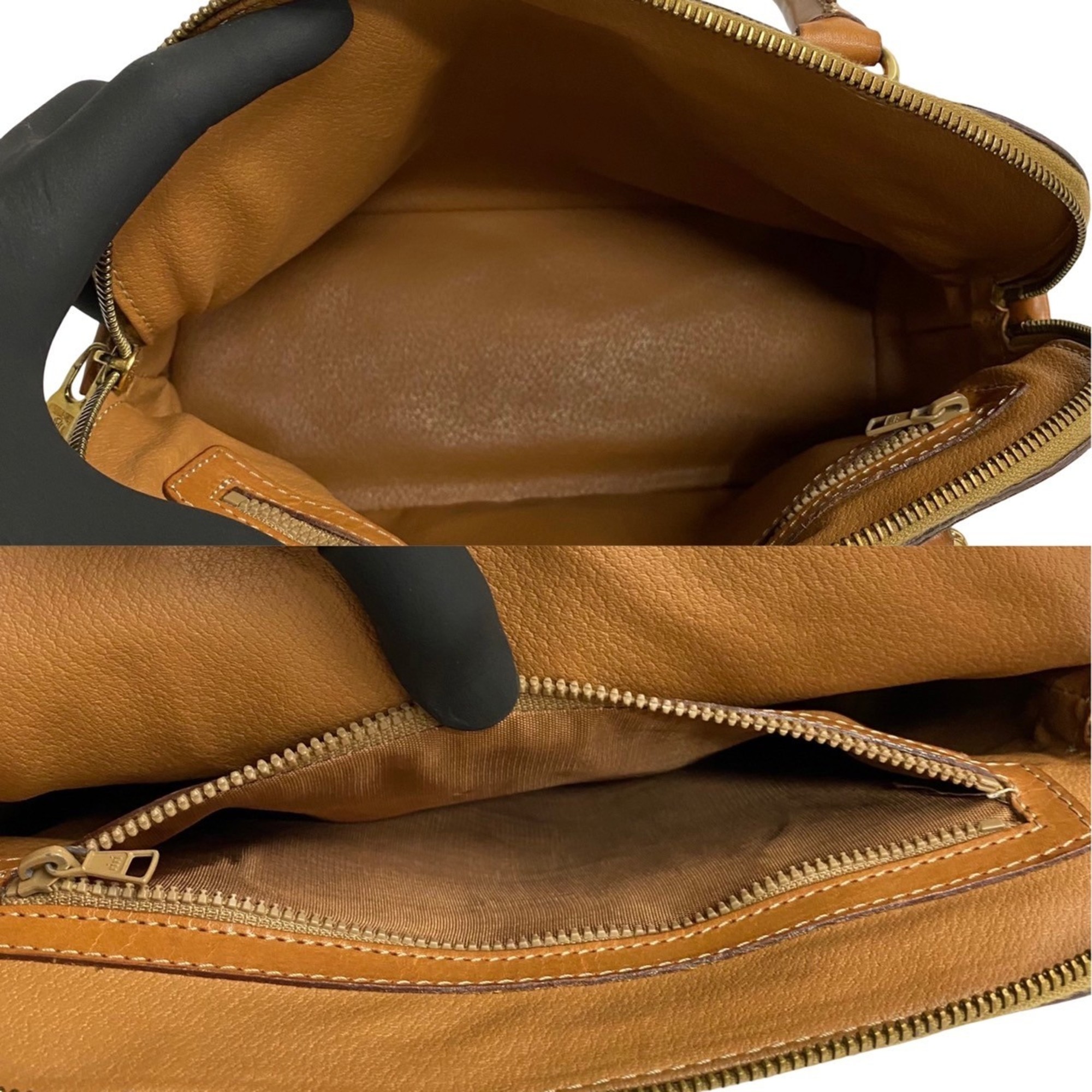 CELINE Macadam Blason Triomphe Pattern Leather 2way Handbag Shoulder Bag Brown 32784