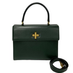 CELINE Celine hardware leather turn lock 2way handbag shoulder bag green 19865