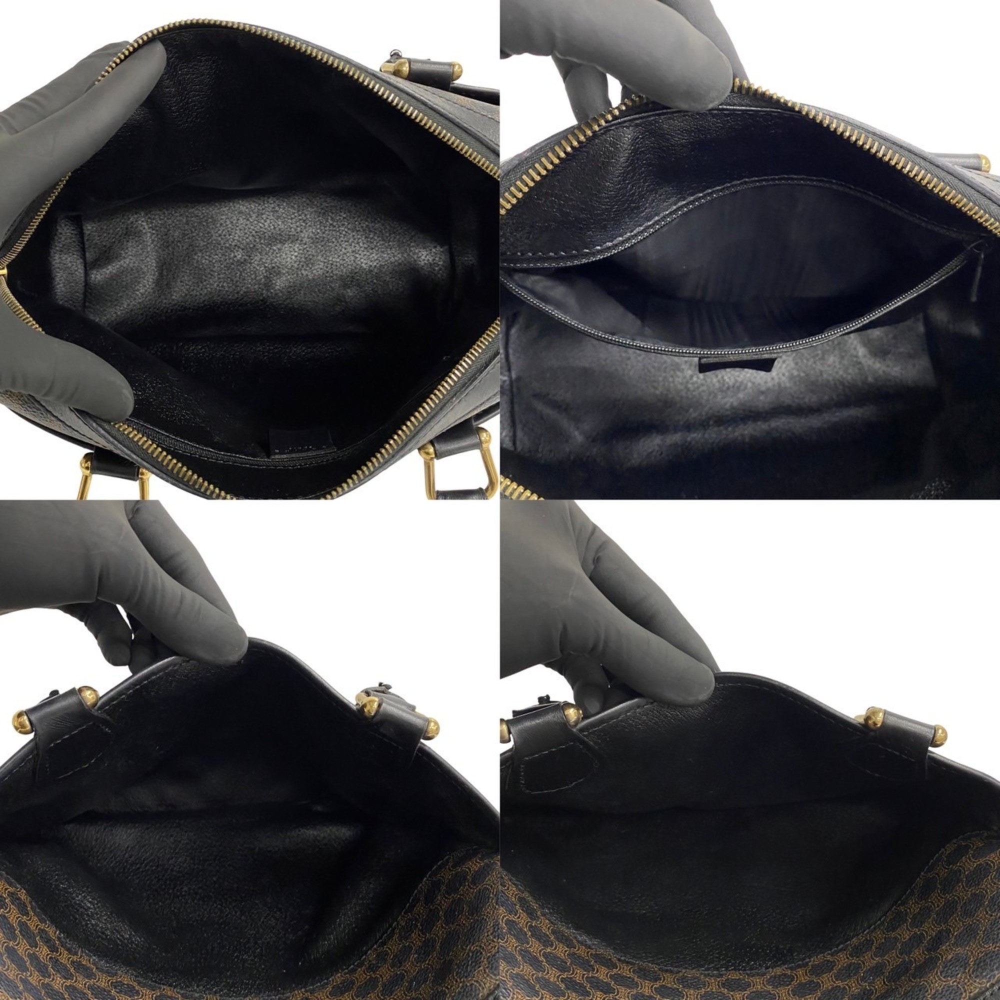 CELINE Macadam Blason Triomphe Leather Handbag Boston Bag Black Brown k743-5