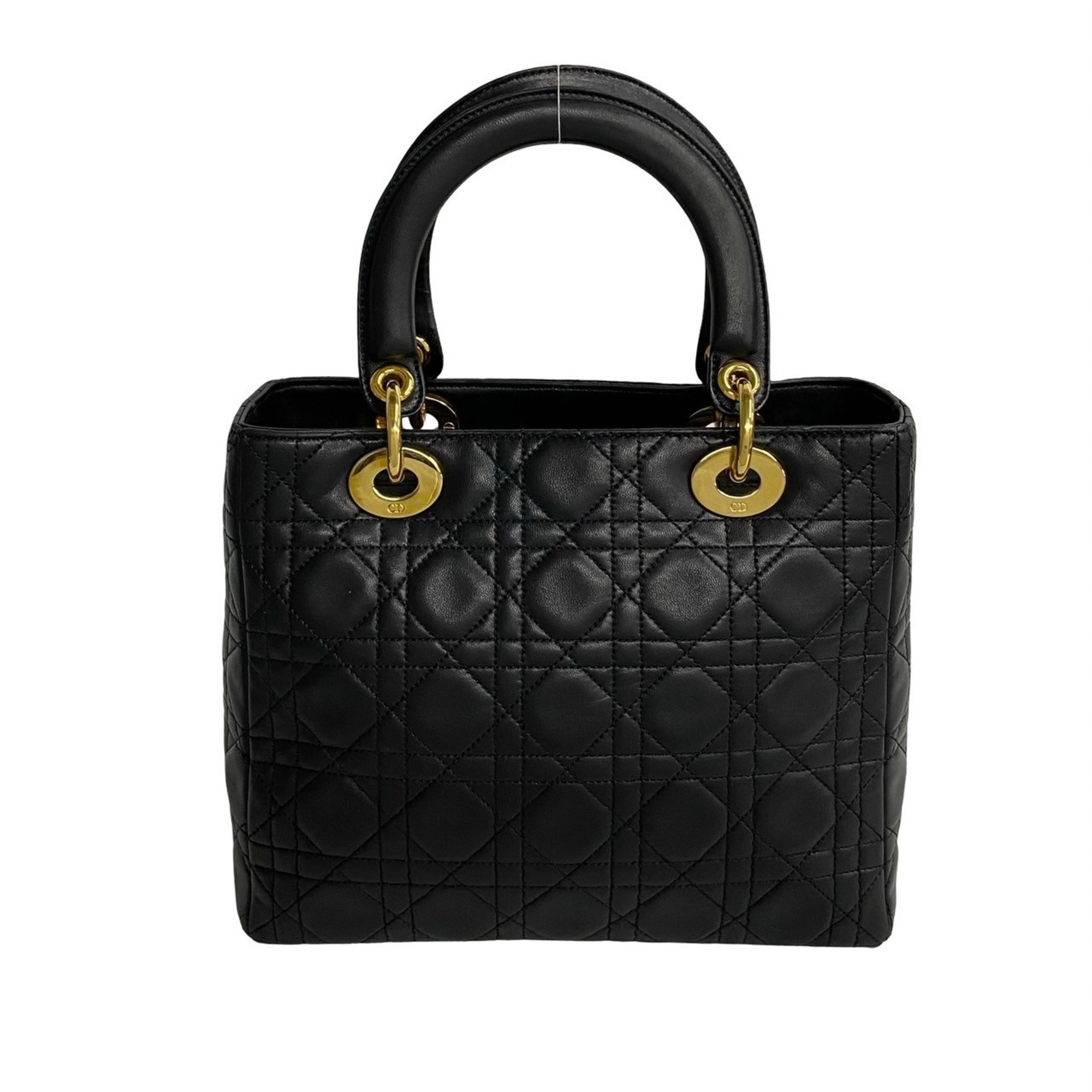 Christian Dior Lady Hardware Cannage Lambskin Leather Handbag Black 55830