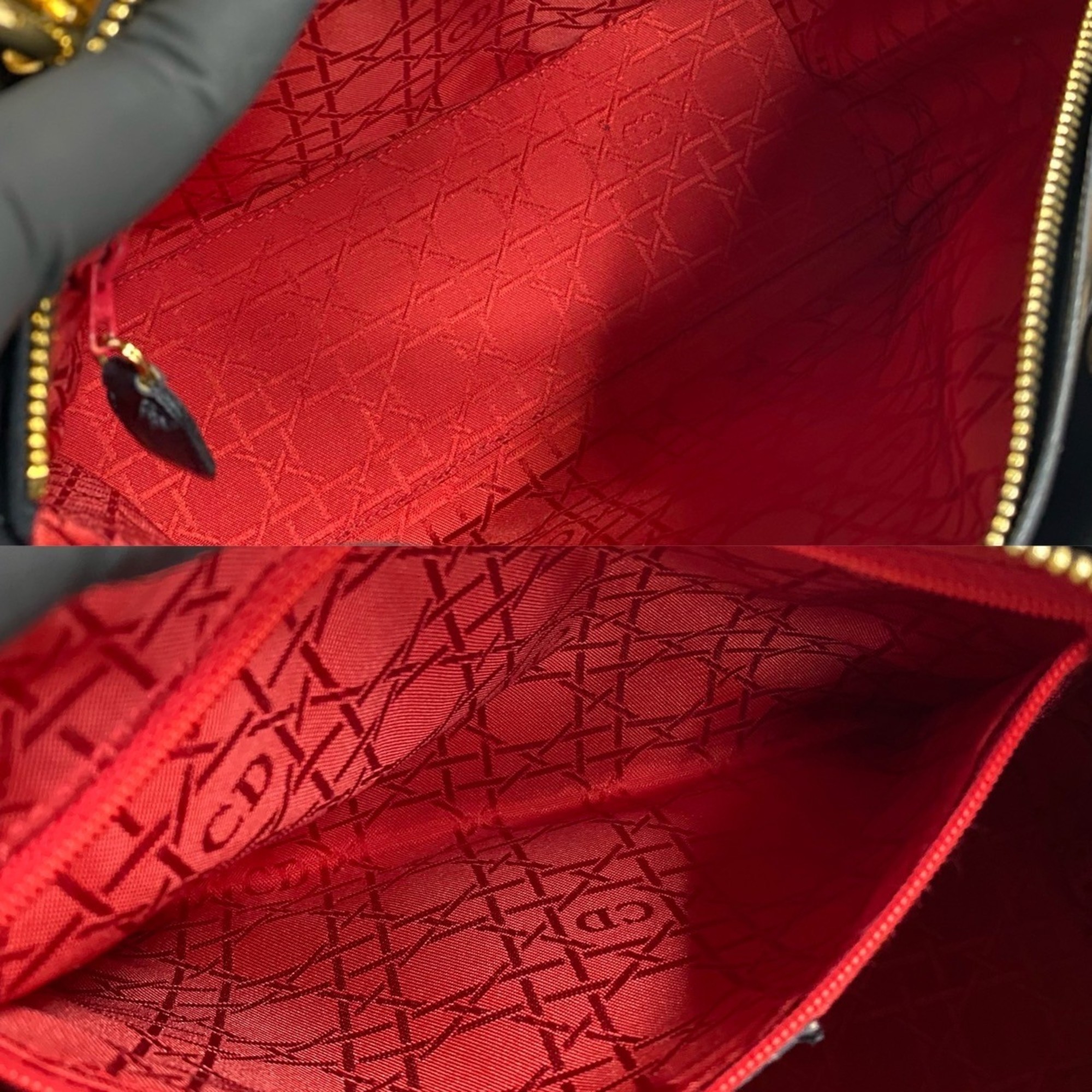 Christian Dior Lady Hardware Cannage Lambskin Leather Handbag Black 55830