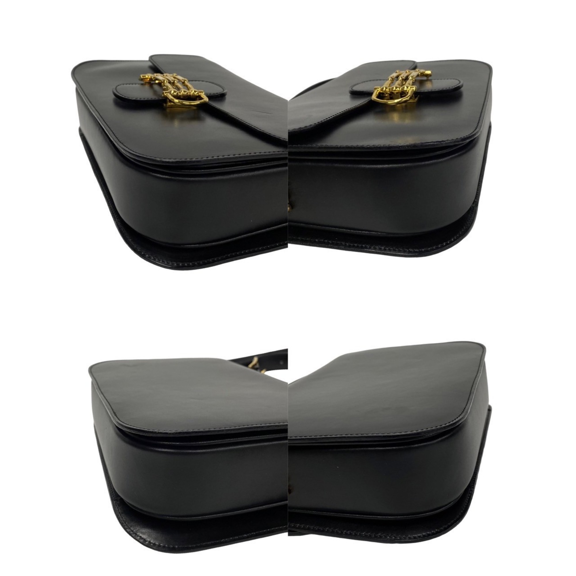 CELINE Horsebit hardware calf leather shoulder bag pochette black 27042