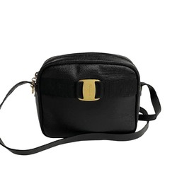 Salvatore Ferragamo Vara Ribbon Metal Fittings Leather Shoulder Bag Pochette Black 14674