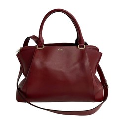 CARTIER C de SM Leather 2-way Shoulder Bag Handbag Tote Wine Red 93252