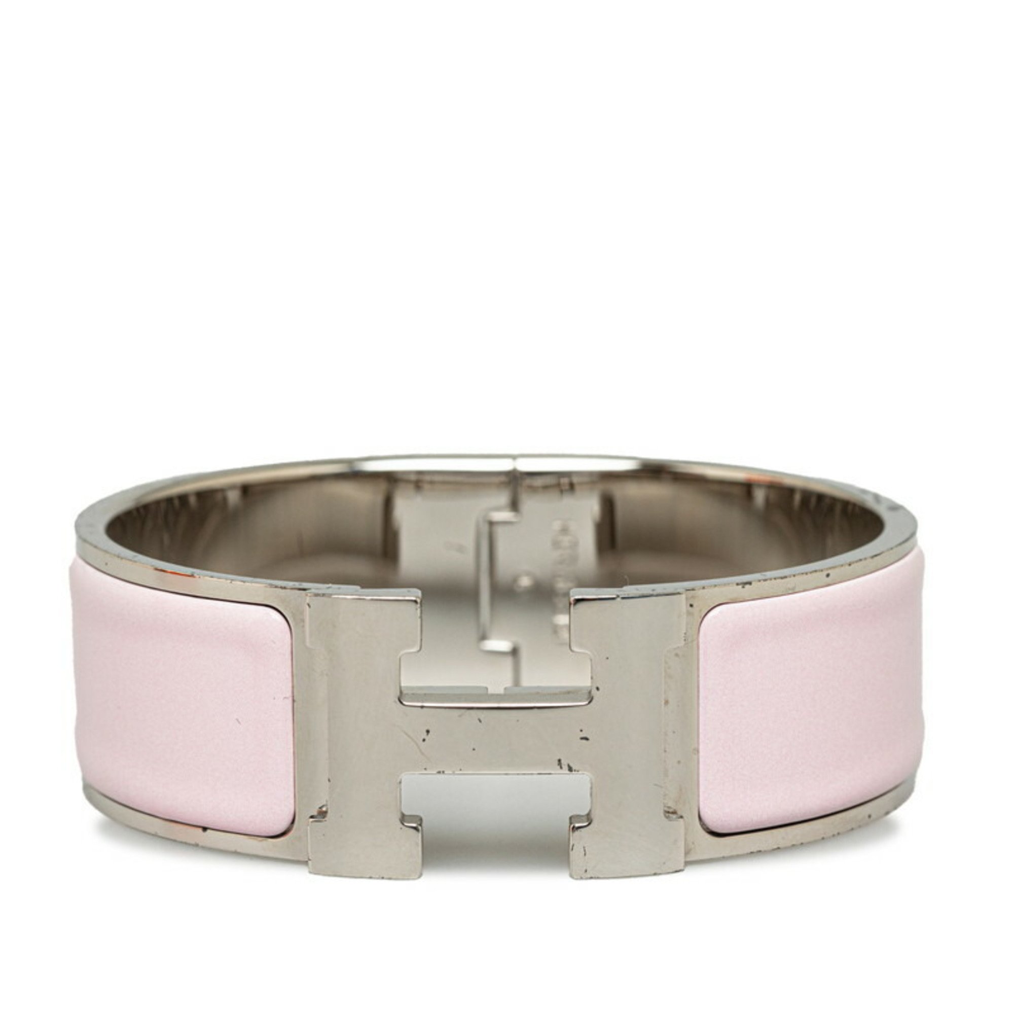 Hermes Click-Clack H GM Bangle Silver Pink Metal Women's HERMES