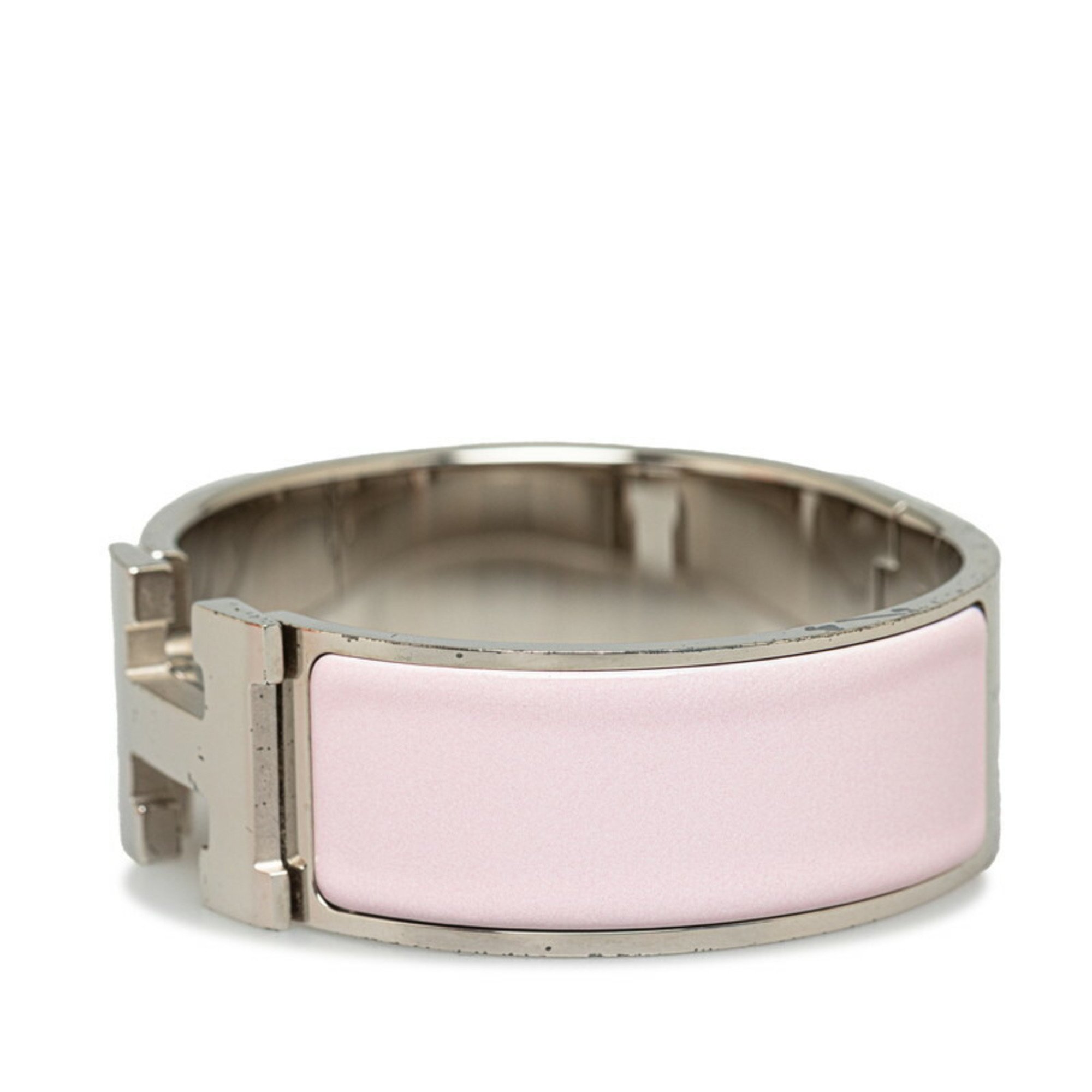 Hermes Click-Clack H GM Bangle Silver Pink Metal Women's HERMES