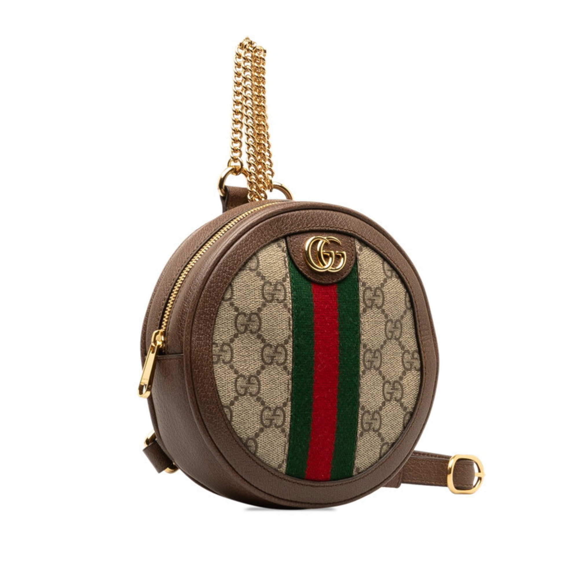 Gucci GG Supreme Marmont Ophidia Round Backpack 598661 Beige Brown PVC Leather Women's GUCCI