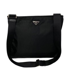 PRADA Prada Triangle metal fittings Nylon Leather Shoulder bag Sacoche Pochette Black 81304