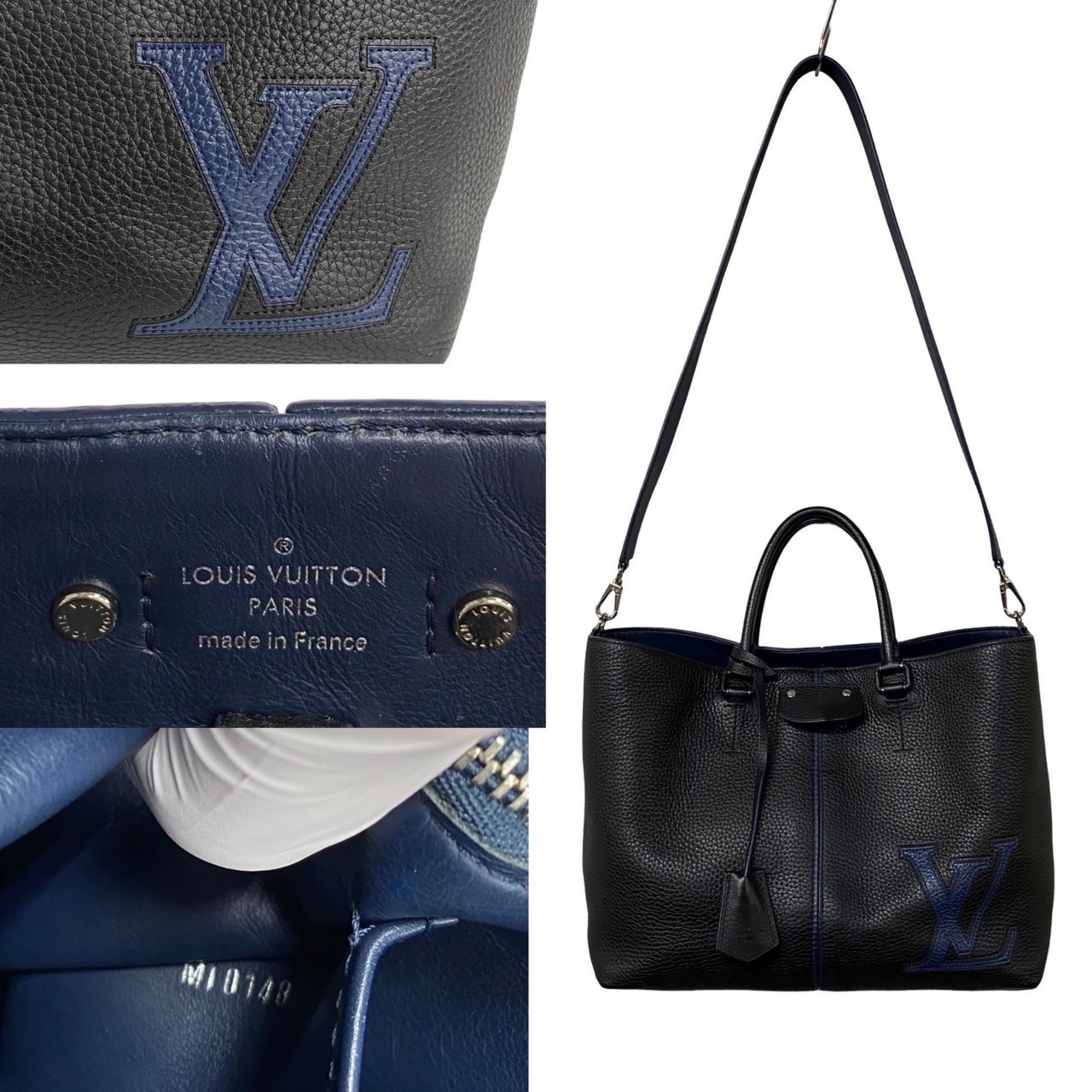 LOUIS VUITTON Louis Vuitton Pernel Taurillon Leather 2way Tote Bag Shoulder Black 21474
