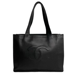 CHANEL Caviar Skin Leather Coco Mark Tote Bag with Storage Handbag Black 30188