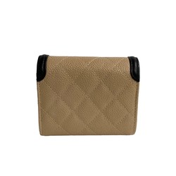 CHANEL Caviar Skin CC Filigree Matelasse Leather Coco Mark Bi-fold Wallet Beige Black 07490