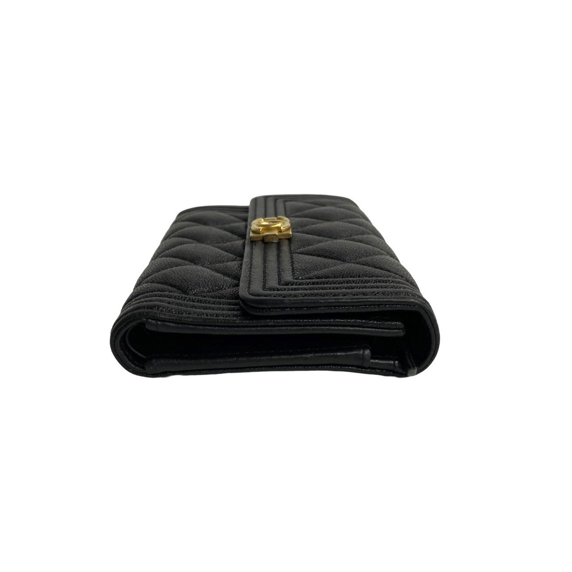 CHANEL Boy Chanel Matelasse Caviar Skin Leather Bi-fold Wallet 90506