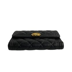 CHANEL Boy Chanel Matelasse Caviar Skin Leather Bi-fold Wallet 90506