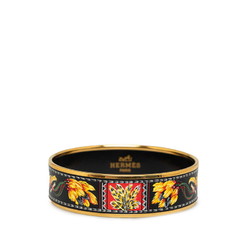 Hermes enamel GM feather cloisonné bangle gold black multicolor plated women's HERMES