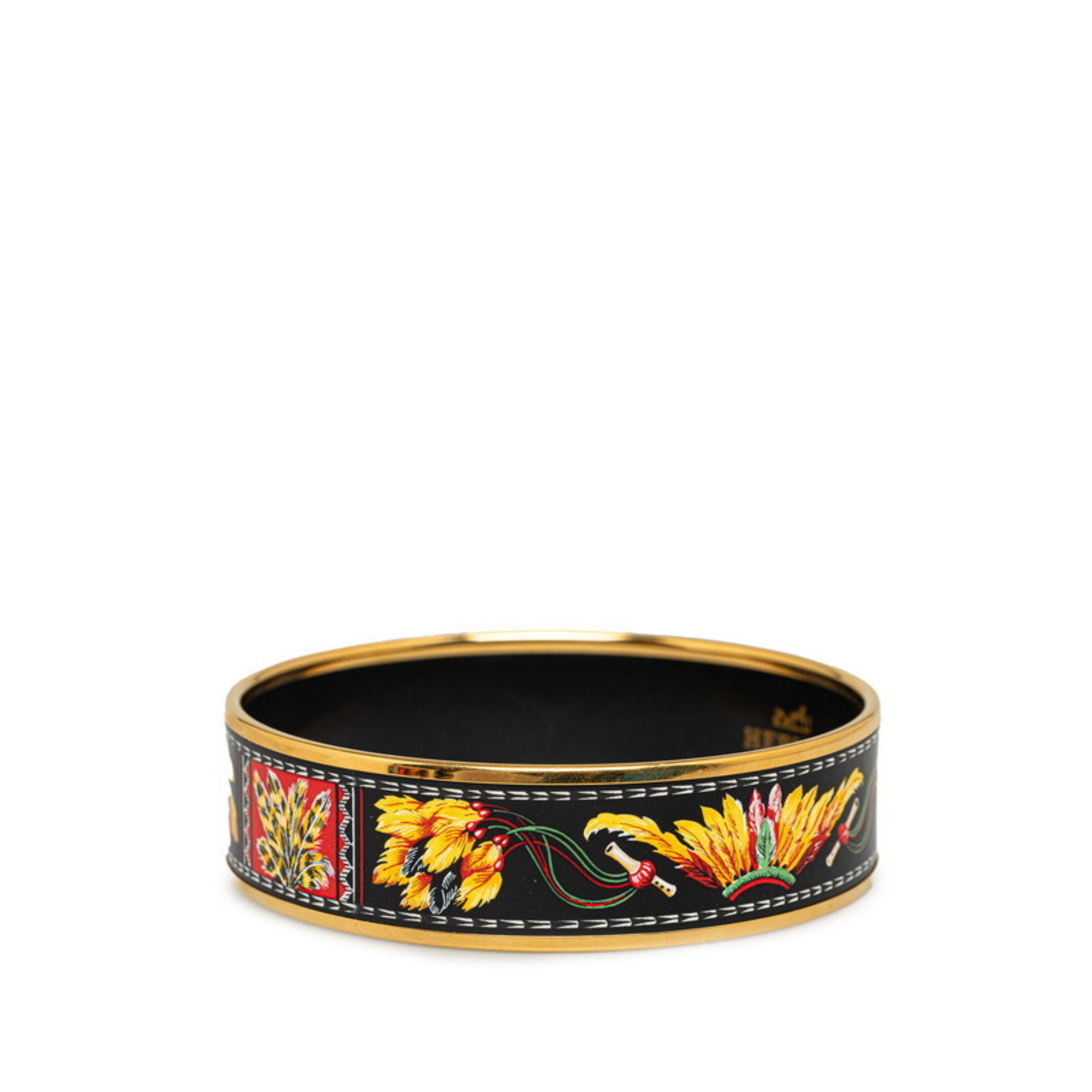 Hermes enamel GM feather cloisonné bangle gold black multicolor plated women's HERMES