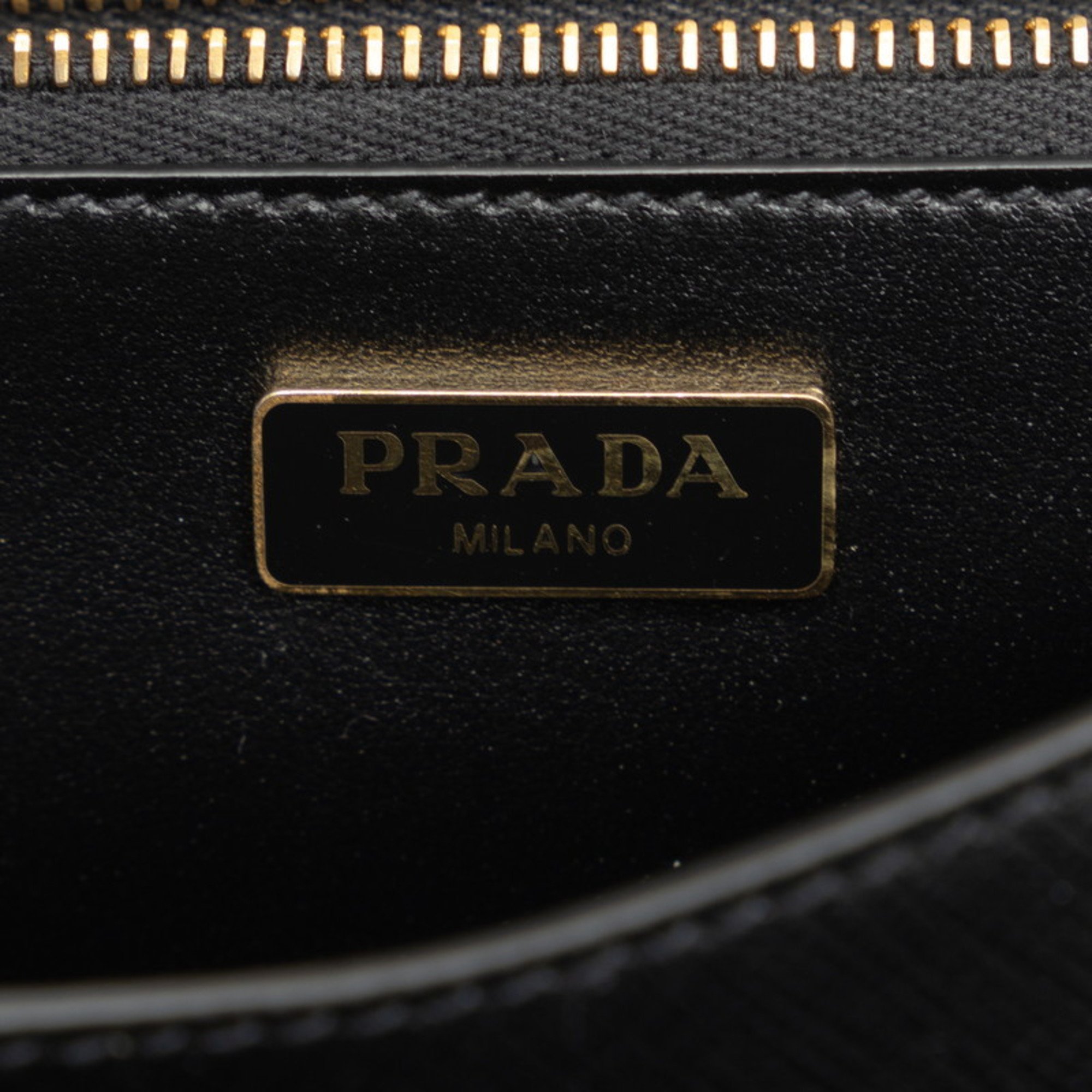 Prada Saffiano Triangle Plate Chain Shoulder Bag 1BD318 Black Gold Leather Women's PRADA