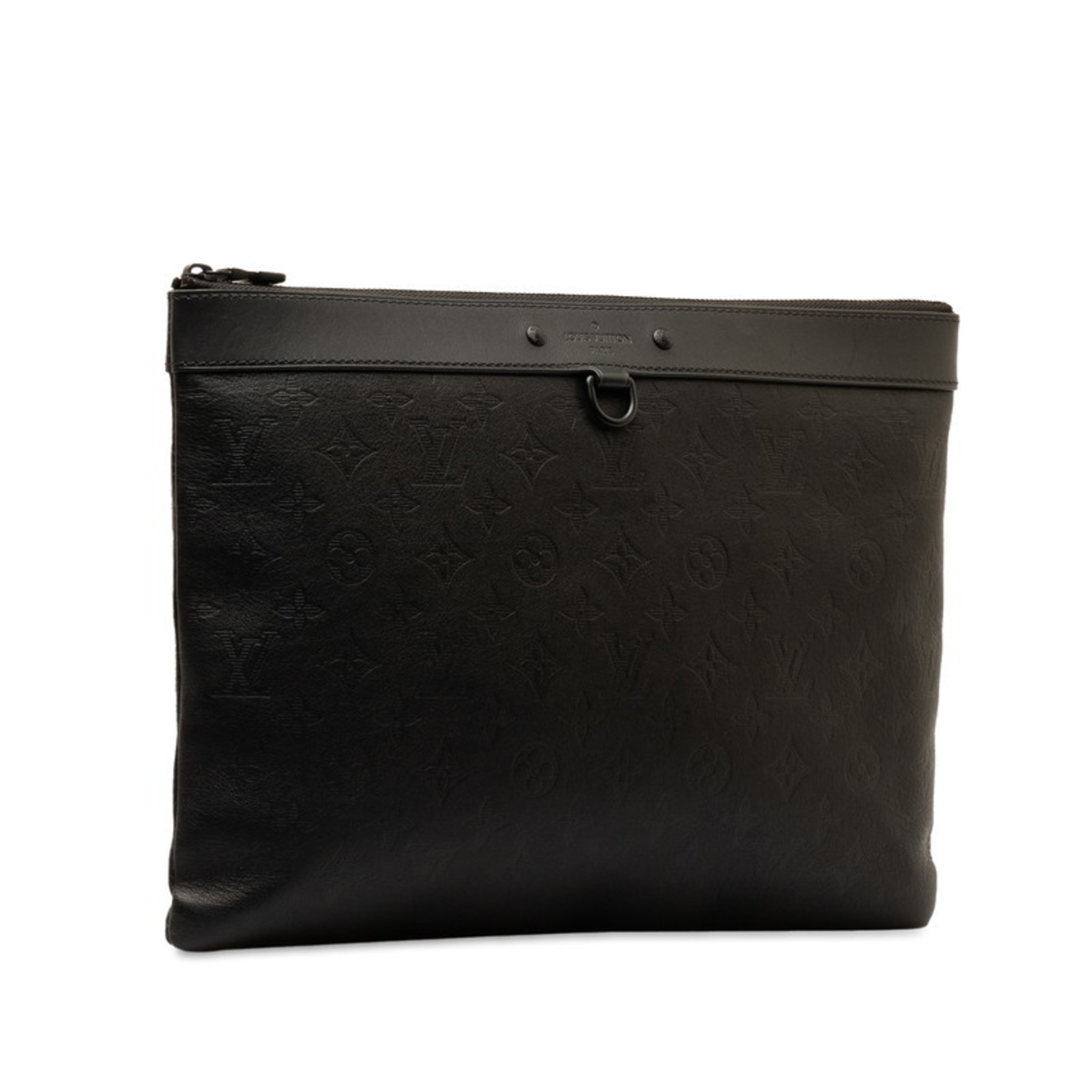 Louis Vuitton Monogram Shadow Pochette Discovery GM Clutch Bag Second Black Leather Men's LOUIS VUITTON