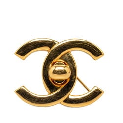 Chanel Coco Mark Turnlock Brooch Gold Plated Women's CHANEL