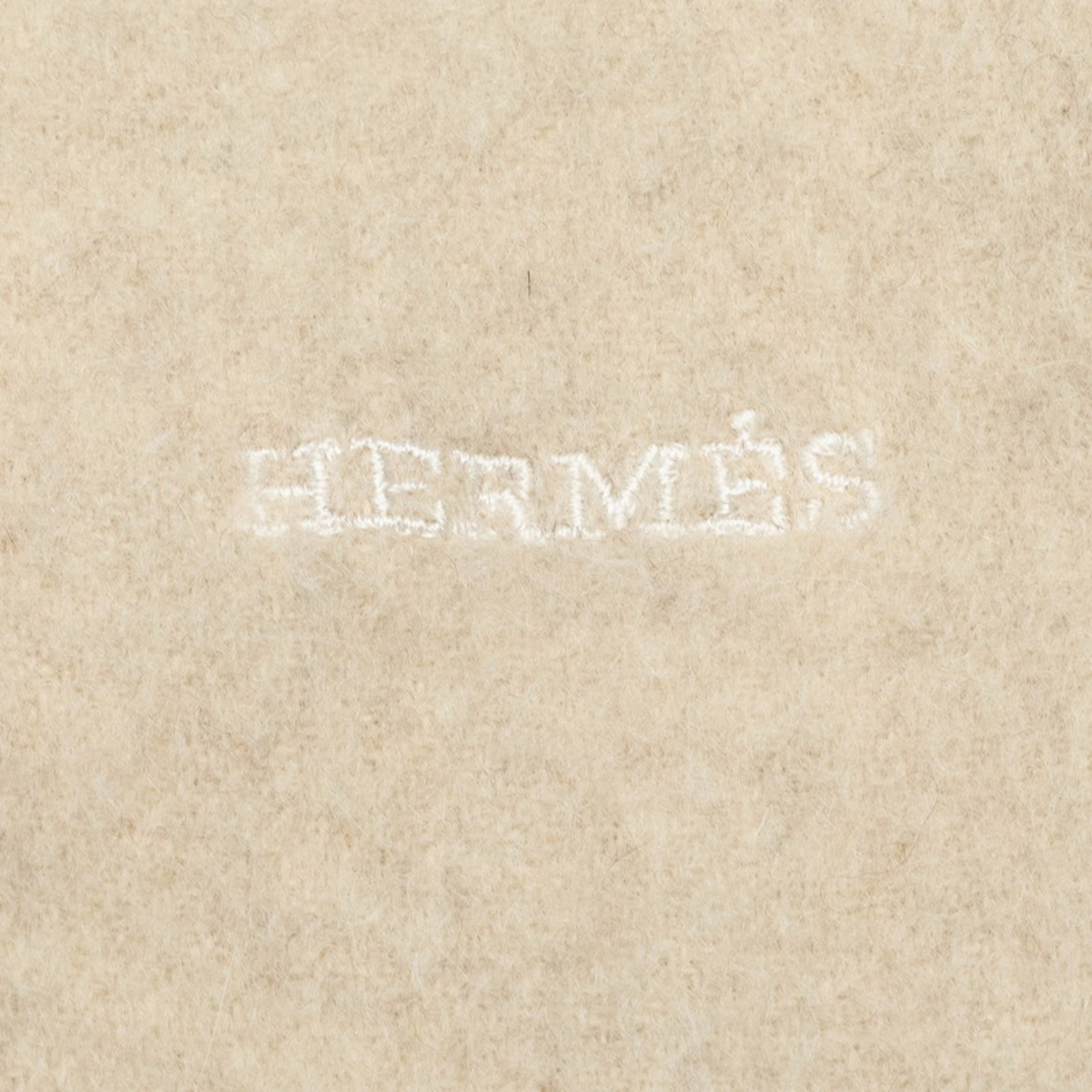 Hermes Large Scarf Ivory Beige Cashmere Women's HERMES