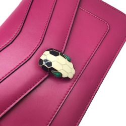 BVLGARI Serpenti Chain Shoulder Bag Leather Purple Handbag Compact Women's