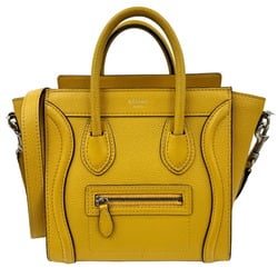 CELINE Luggage Nano Shopper Calfskin 2way Shoulder 187243U.18LT Handbag Bag Black Yellow Women's