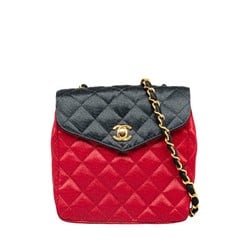 Chanel Matelasse Coco Mark Chain Shoulder Bag Red Black Satin Women's CHANEL