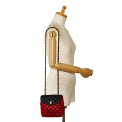 Chanel Matelasse Coco Mark Chain Shoulder Bag Red Black Satin Women's CHANEL