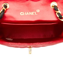 Chanel Matelasse Coco Mark Chain Shoulder Bag Red Black Satin Women's CHANEL