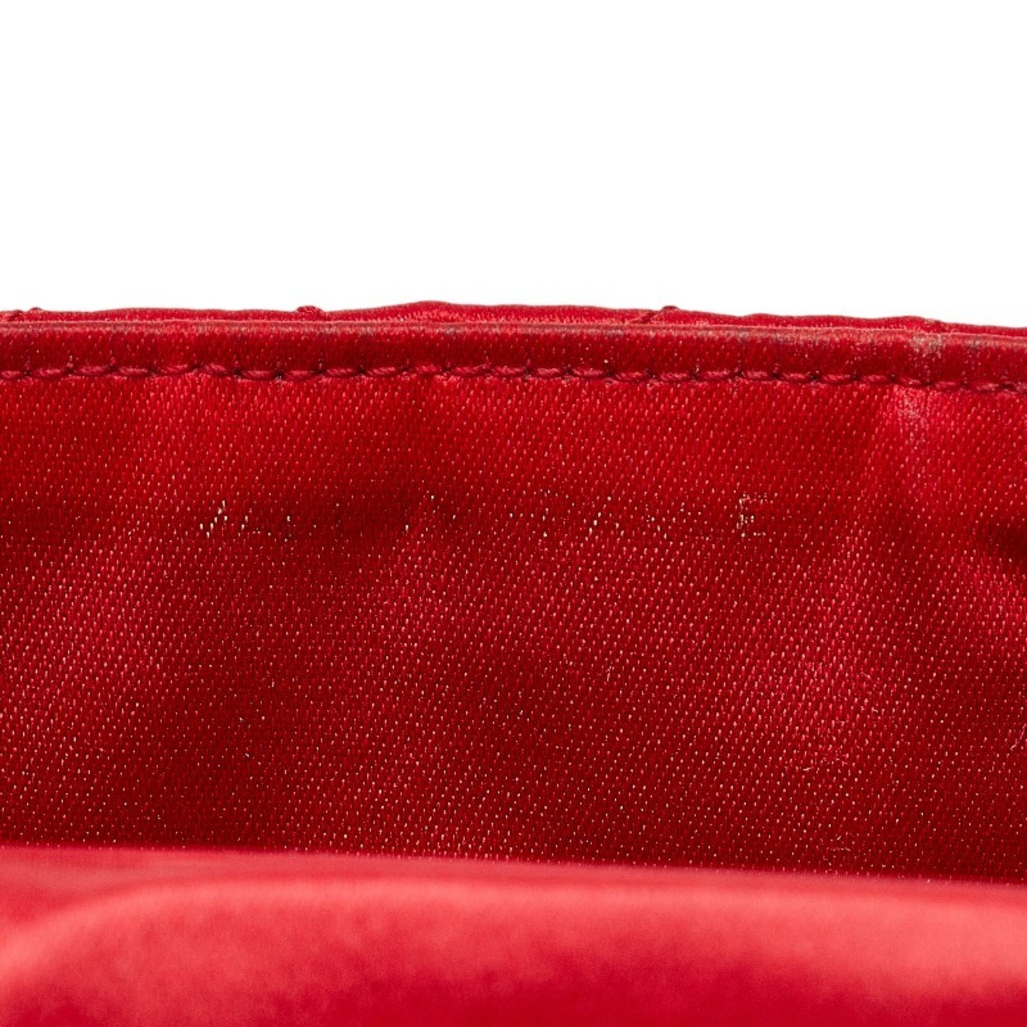 Chanel Matelasse Coco Mark Chain Shoulder Bag Red Black Satin Women's CHANEL