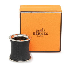 Hermes scarf ring silver black metal leather women's HERMES