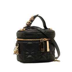 Christian Dior Dior Cannage Lady Micro Vanity Handbag Shoulder Bag Black Lambskin Women's