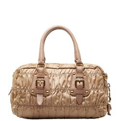 Prada Gathered Handbag Shoulder Bag Beige Nylon Leather Women's PRADA