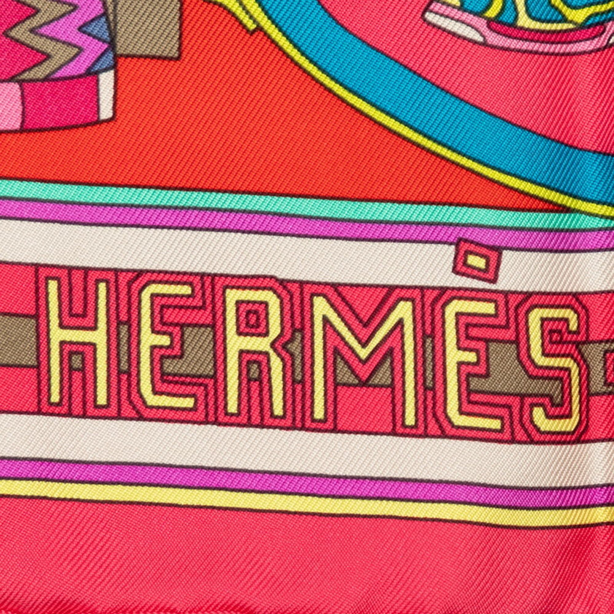 Hermes Carre 90 LES TROPHEES Trophy Scarf Muffler Pink Multicolor Silk Women's HERMES