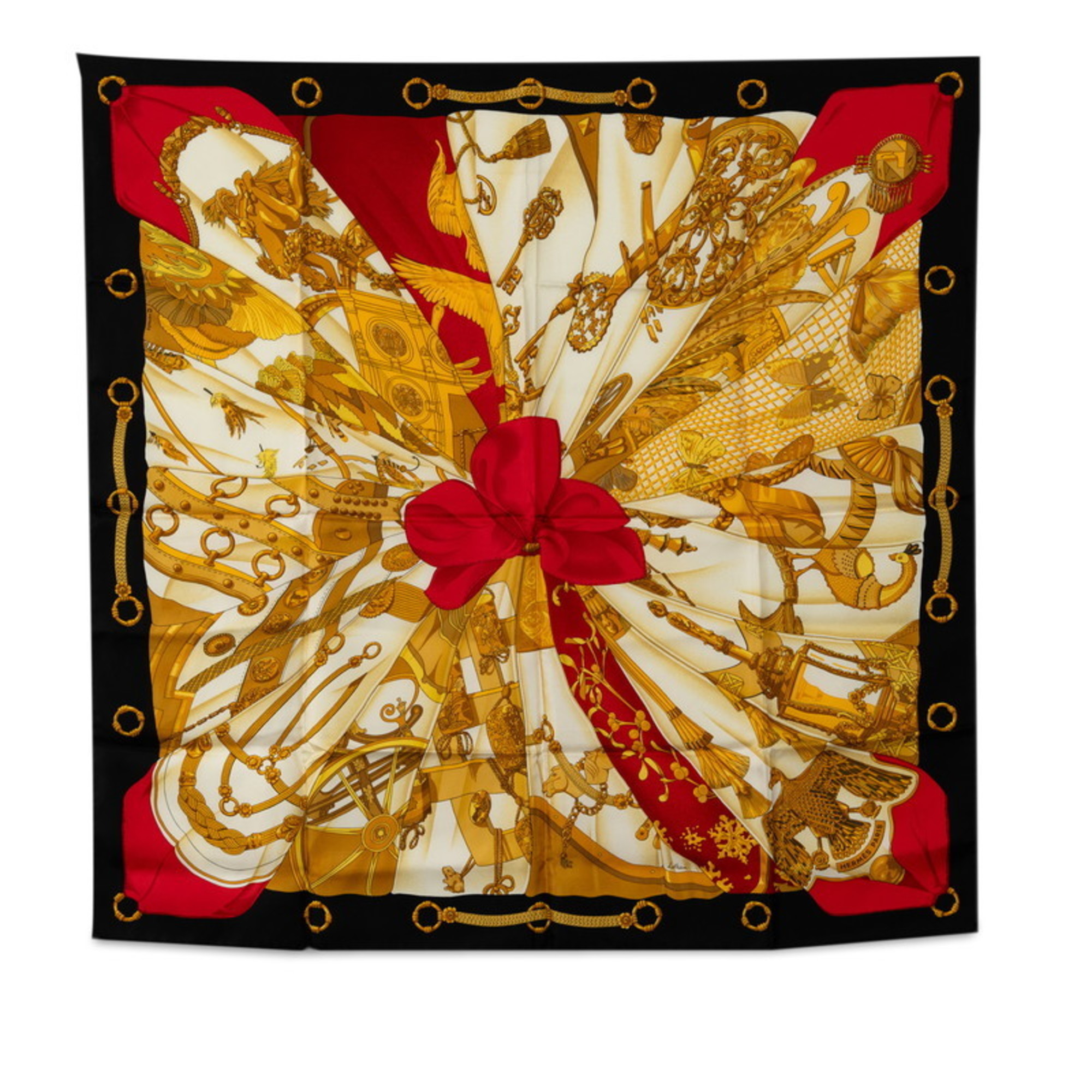 Hermes Carre 90 Soleil de Soie Silk Sun Scarf Muffler White Red Multicolor Women's HERMES