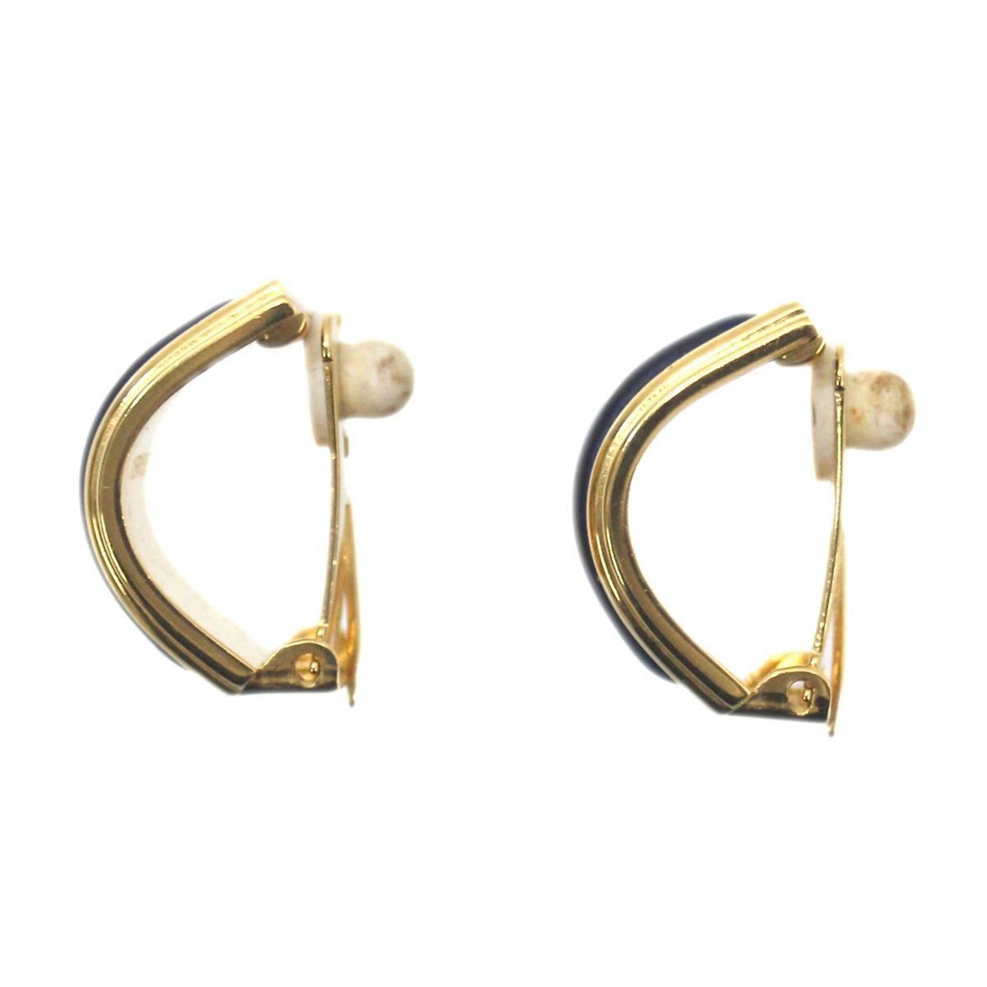 HERMES Hermes Enamel Earrings, YG x Navy