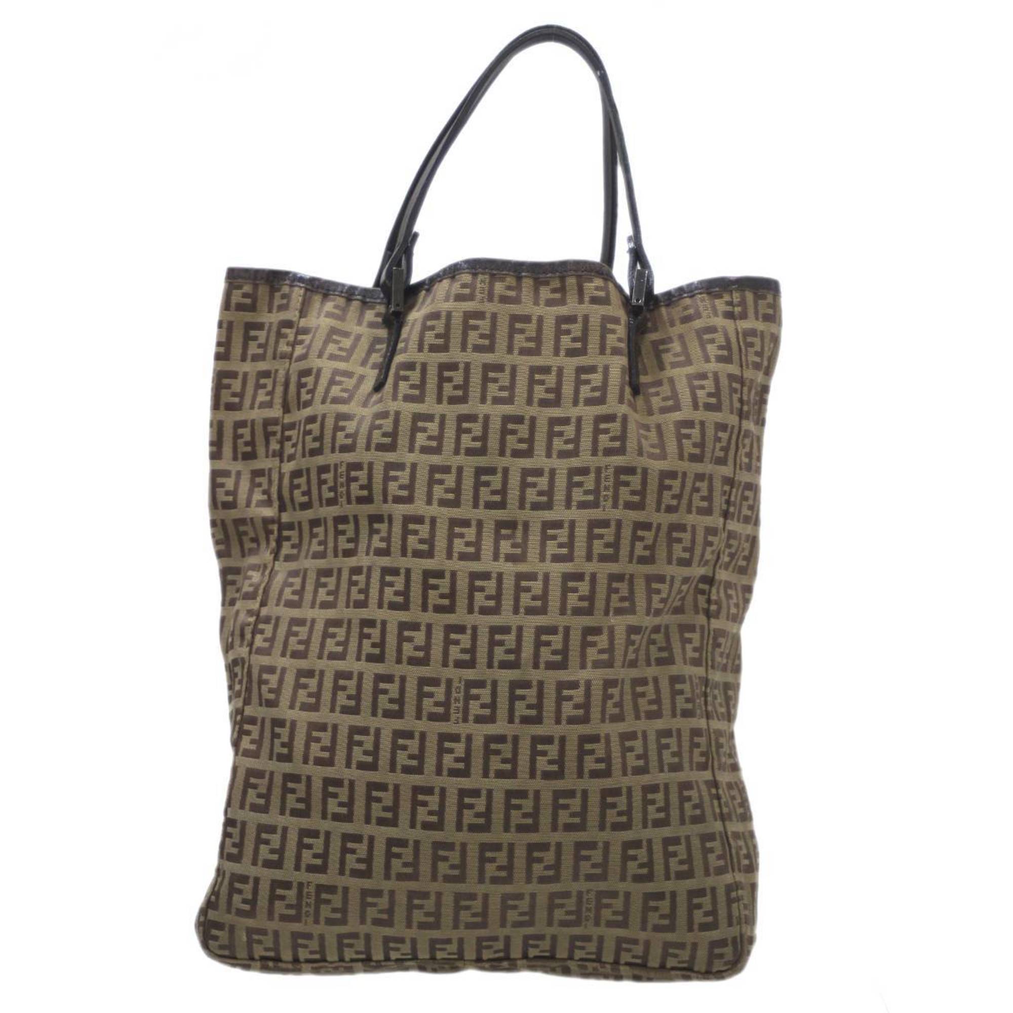 FENDI Zucchino Tote Bag in Brown Jacquard Leather